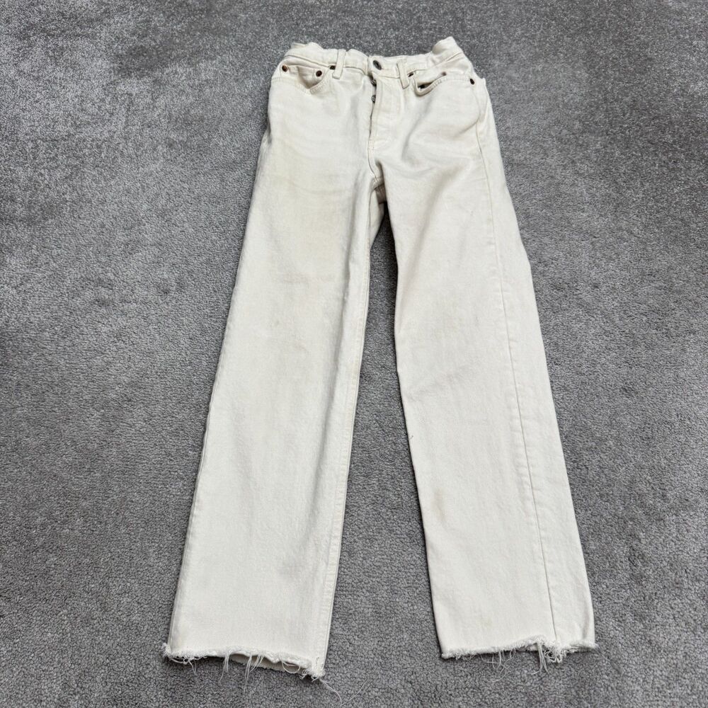 RE/DONE 70s Stove Pipe High Rise Button Fly Denim Jeans Womens 26 Beige Stretch